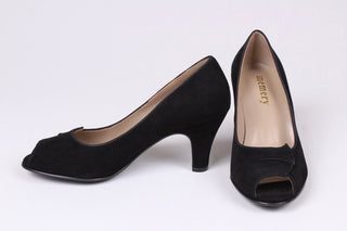 1940s suede high heel with peep toe - Black - Margaret - memery