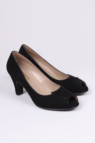 1940s suede high heel with peep toe - Black - Margaret - memery