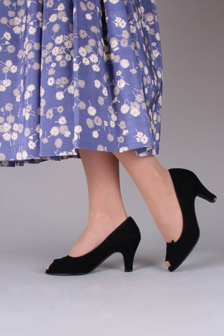 1940s suede high heel with peep toe - Black - Margaret - memery