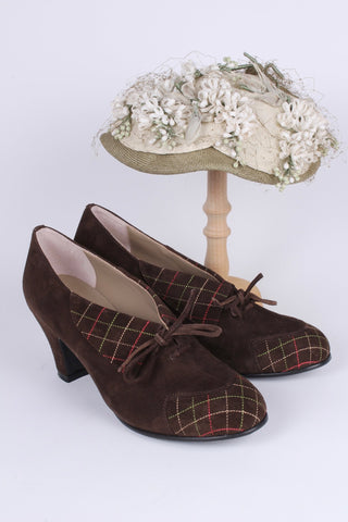 1940s Suede Pumps with Colored Trim – Brown – Edith - memery