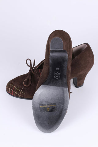1940s Suede Pumps with Colored Trim – Brown – Edith - memery