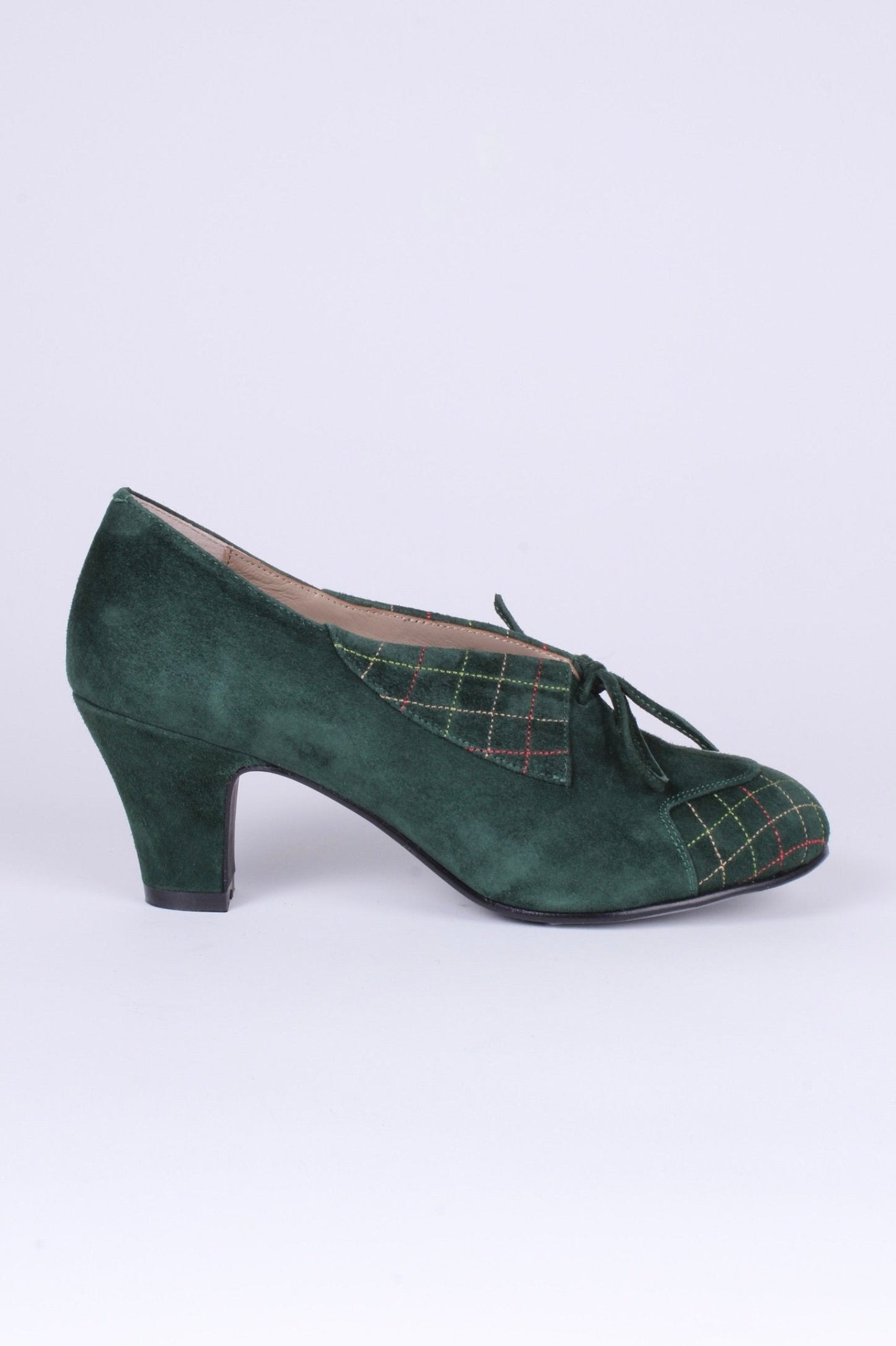 1940s Suede Pumps with Colored Trim - Dark Green - Edith memery 1940s Suede Pumps with Colored Trim - Dark Green - Edith memery