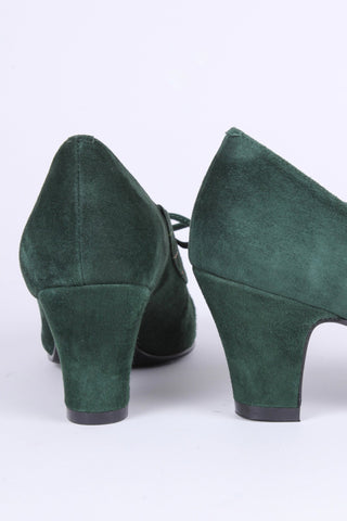 1940s Suede Pumps with Colored Trim – Dark green – Edith - memery