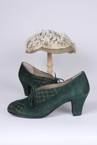 1940s Suede Pumps with Colored Trim – Dark green – Edith - memery