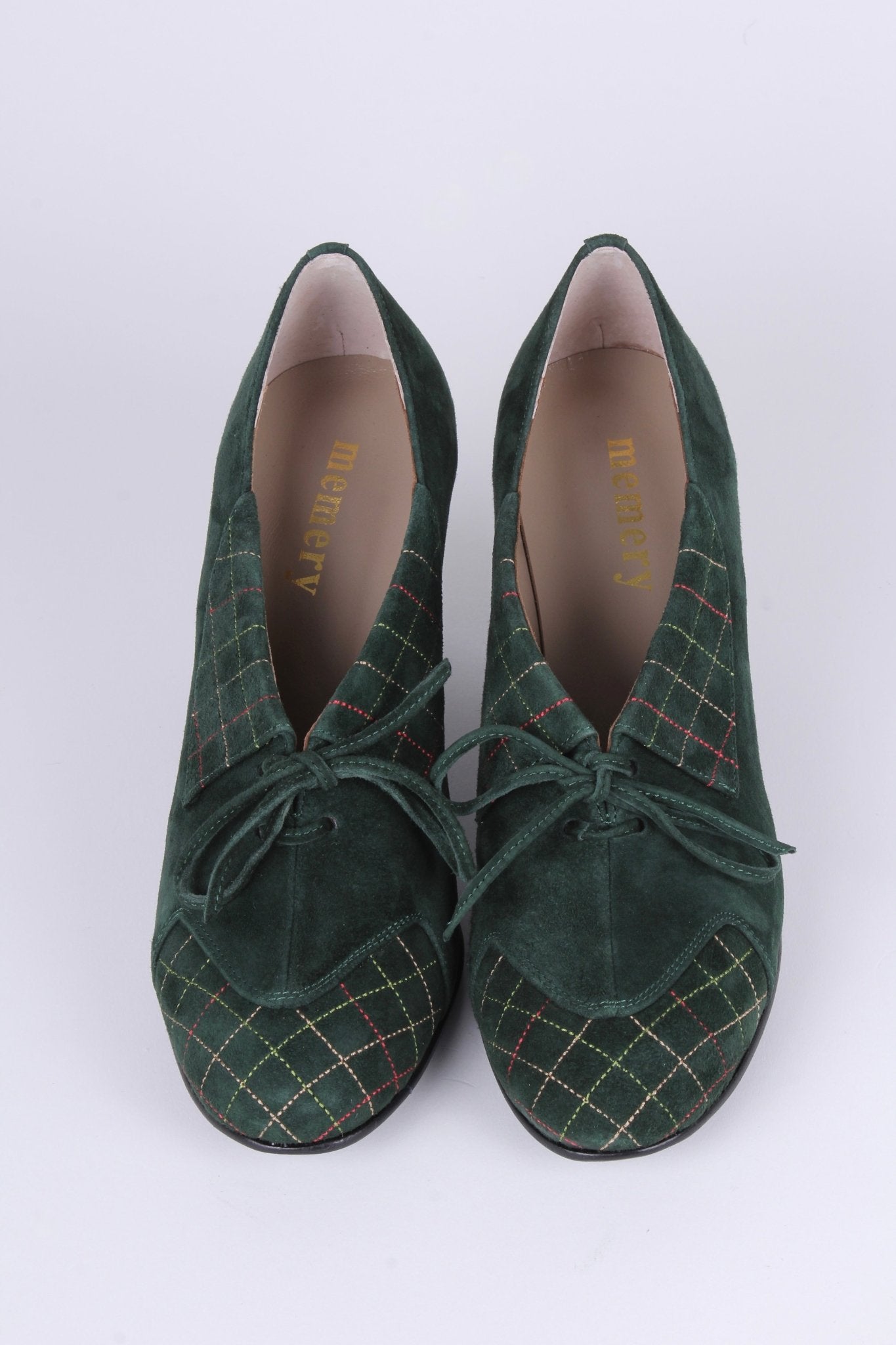 1940s Suede Pumps with Colored Trim - Dark Green