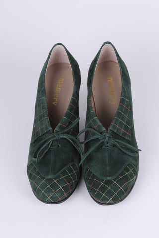 1940s Suede Pumps with Colored Trim – Dark green – Edith - memery