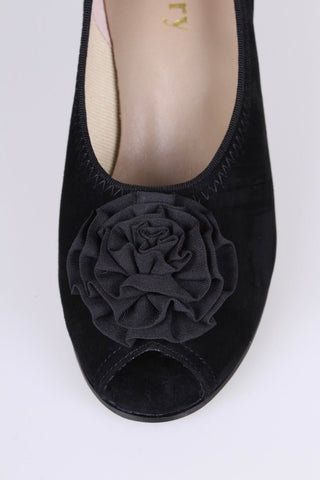 1940s suede pumps with rosette and peep toe - Black - Jean - memery