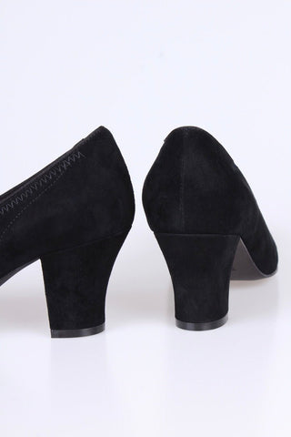 1940s suede pumps with rosette and peep toe - Black - Jean - memery
