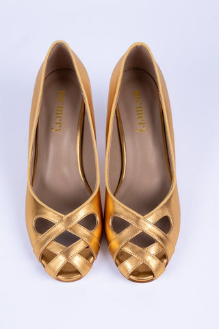 1950's court shoe with peep - toe - Gold - Audrey - memery