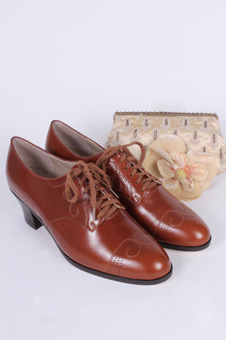 1930s everyday Oxford shoes, Cognac brown, Juliette