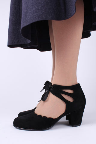 40's vintage style pumps in suede - Black - Alma