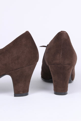 40s vintage style pumps in suede with colored stitches - Brown - Edith