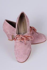 40's vintage style pumps in suede with lace, Dark Powder Rose - Esther