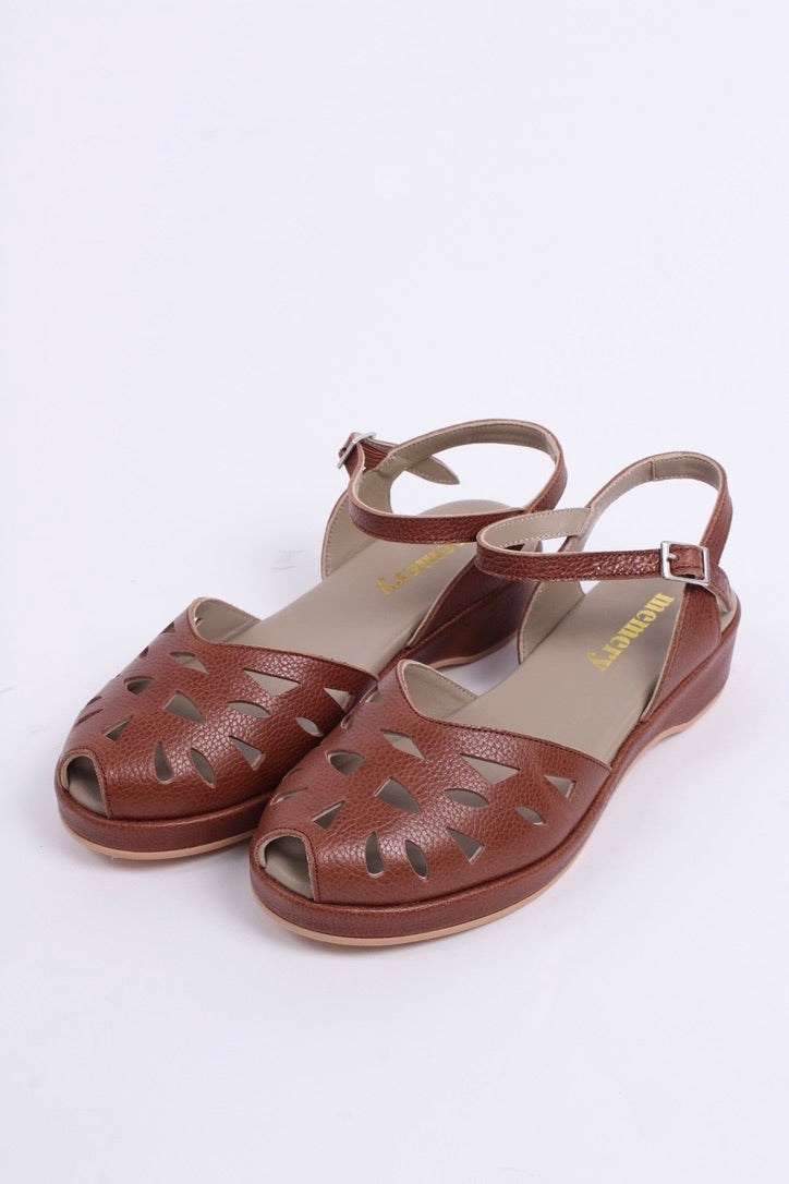 1940s / 50s style summer sandals /  wedges - Brown - Sidse
