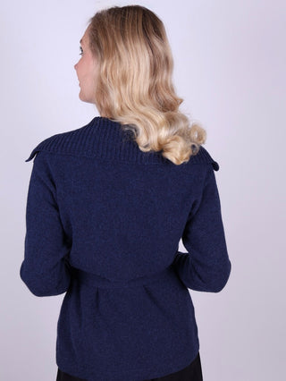 1920s style cardigan with big collar - Blue melange - Pearl