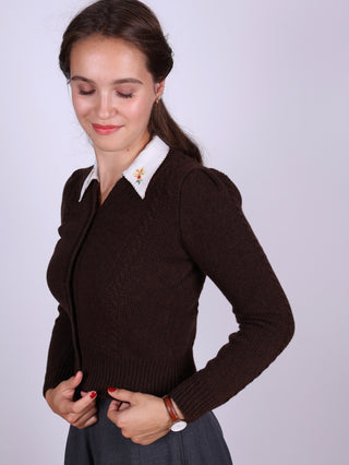 Cute and feminine cable knit 1940s cardigan - Merino - Brown melange - Astrid
