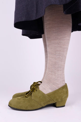 40s Derby shoes in suede - Low heel - Green - Esther - memery