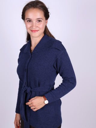 1920s style cardigan with big collar - Blue melange - Pearl