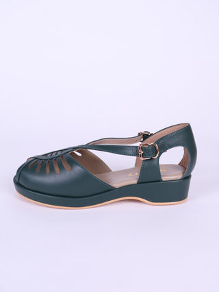 1940s summer sandals - Dark Green - Katharine