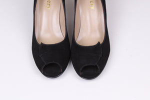 Early 1950's suede high heel with peep toe- Black - Margaret