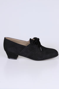 40s vintage style suede Oxford shoes  - Low heel- black - Esther