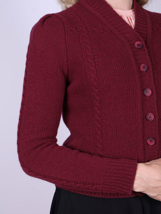 Cute and feminine cable knit 1940s cardigan - Merino - Burgundy - Astrid