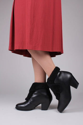 50s style pump booties with wool - Black - Maria - memery