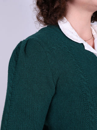 Cute and feminine cable knit 1940s cardigan - Merino - Emerald green - Astrid