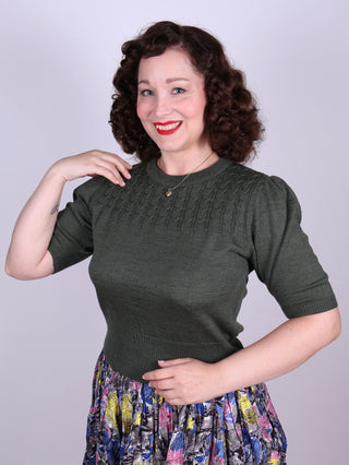 1940s / 1950s style short-sleeved pullover - Green - Sally