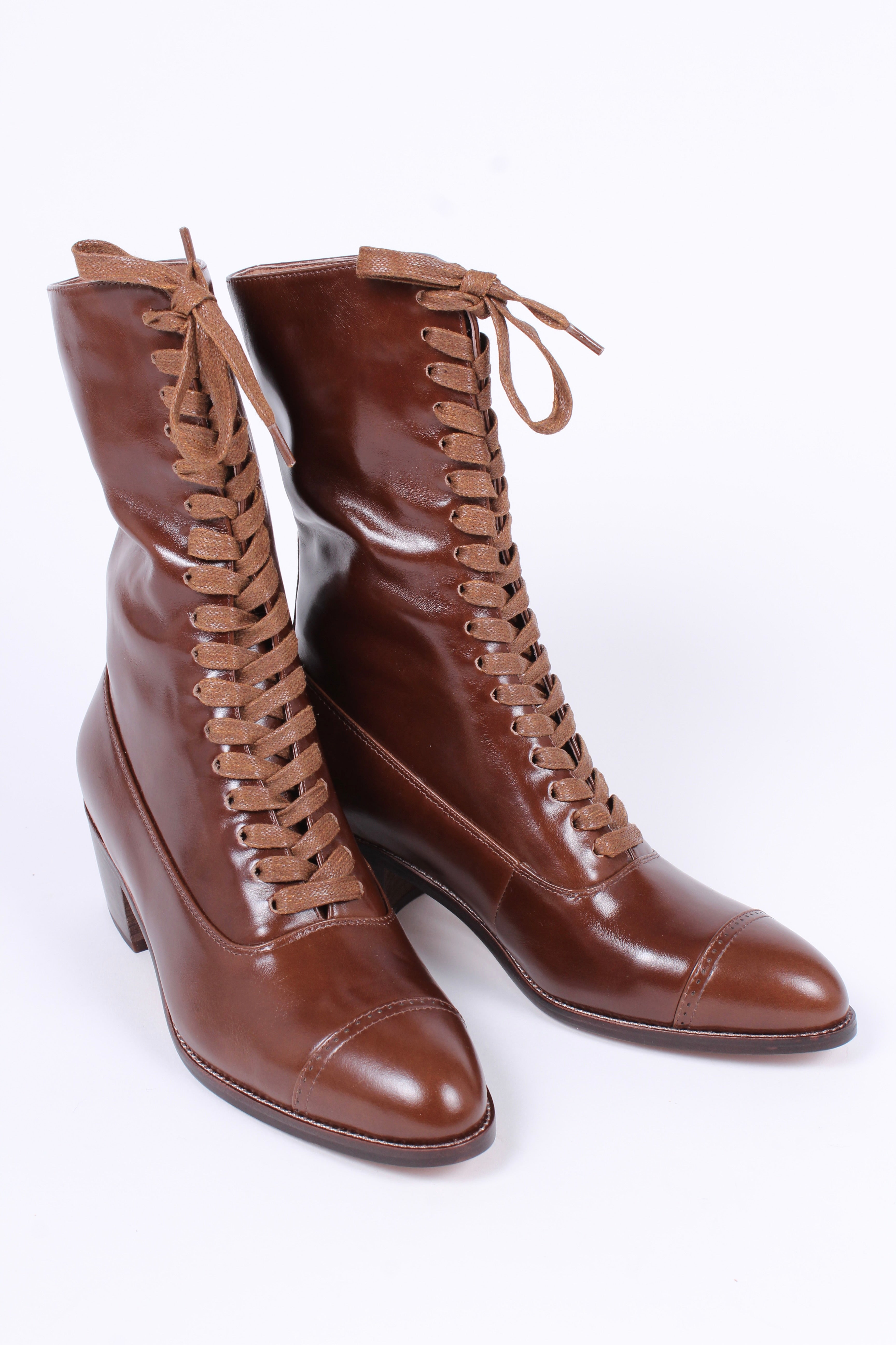 Edwardian everyday walking boot, 1910 - brown - Alice