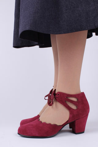 40's vintage style pumps in suede - Burgundy - Alma