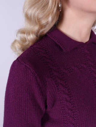 Feminine 1940s vintage style pullover with collar - Purple - Gertrud
