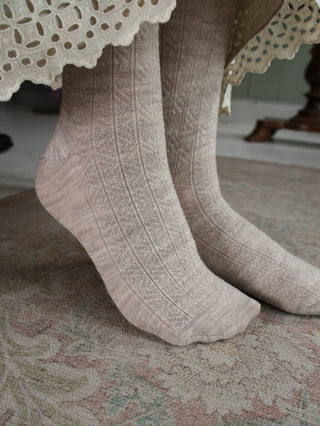 Wool tights - Cream / grey  melange - Anita