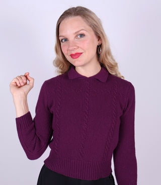 Feminine 1940s vintage style pullover with collar - Purple - Gertrud