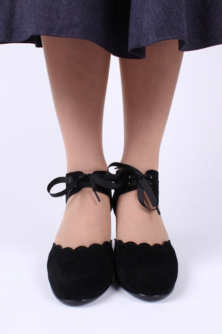 40's vintage style pumps in suede - Black - Alma