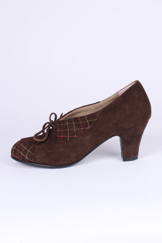 40s vintage style pumps in suede with colored stitches - Brown - Edith