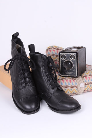 1940s Women's Military Boots - Black - Robbie