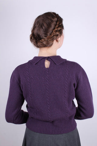 1940s vintage style pullover - Merino - Dark lavender - Gertrud