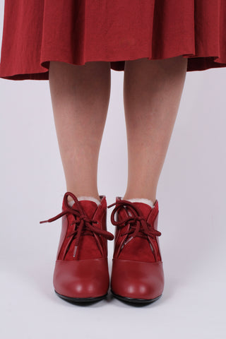 1940s style winter ankle boots  - Red - Lillie