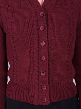 Cute and feminine cable knit 1940s cardigan - Merino - Burgundy - Astrid