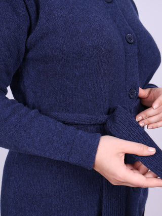 1920s style cardigan with big collar - Blue melange - Pearl