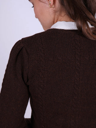 Cute and feminine cable knit 1940s cardigan - Merino - Brown melange - Astrid