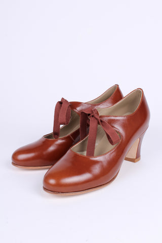 Late 1920's style pumps with shoe lace - Cognac brown - Charlotte