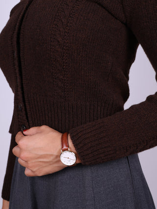 Cute and feminine cable knit 1940s cardigan - Merino - Brown melange - Astrid