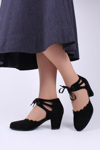 40's vintage style pumps in suede - Black - Alma