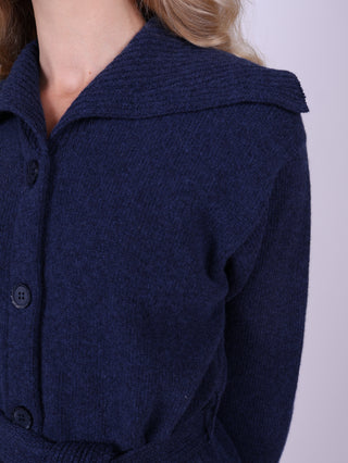 1920s style cardigan with big collar - Blue melange - Pearl