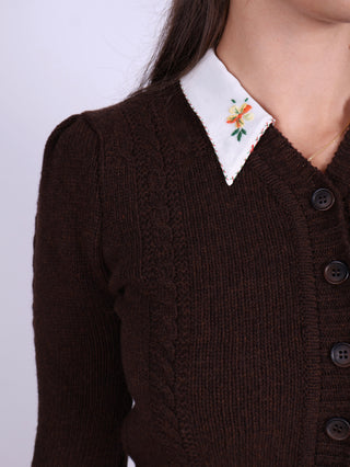 Cute and feminine cable knit 1940s cardigan - Merino - Brown melange - Astrid