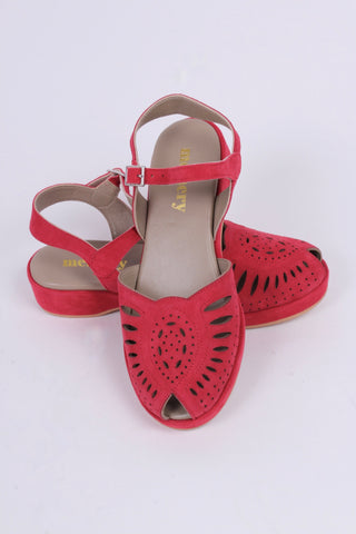 1940s / 50s style suede wedge - Red - Ella