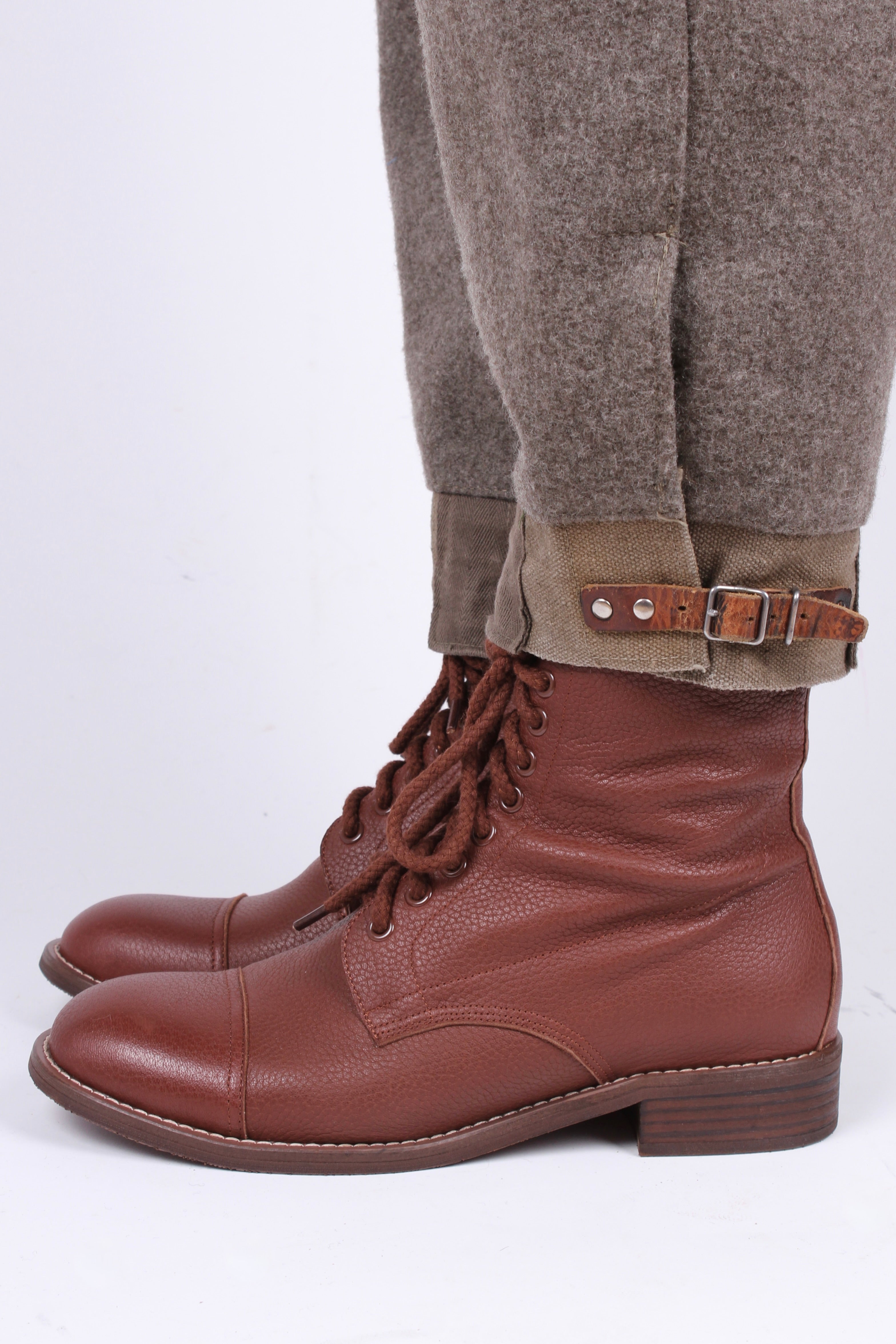 1940s Men's Military Boots Brown Robbie – memery - Main Image