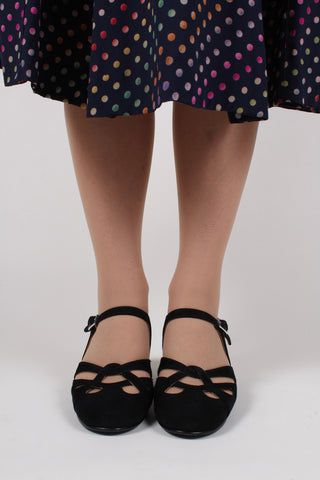 Everyday 1930s /1940s style suede sandals - Black - Ida